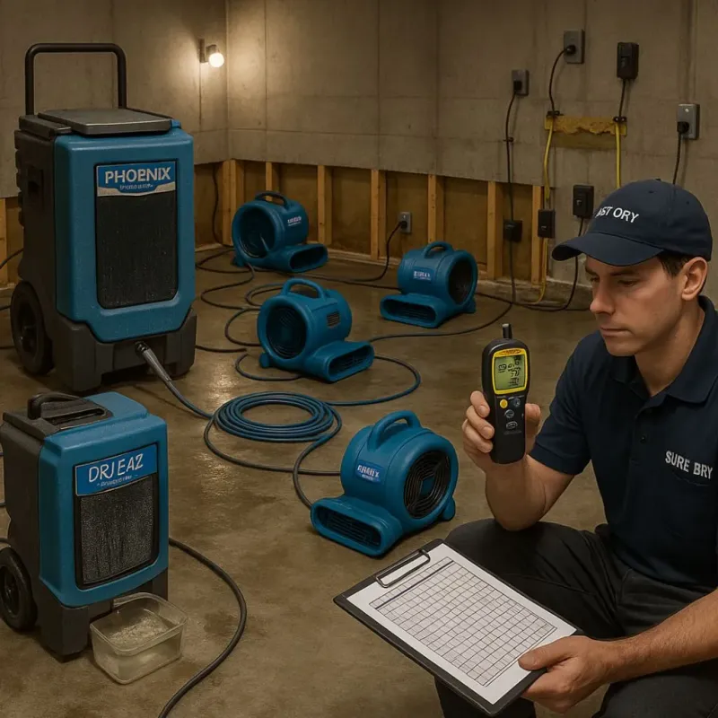 Structural Drying and Dehumidification process in East Spencer, NC